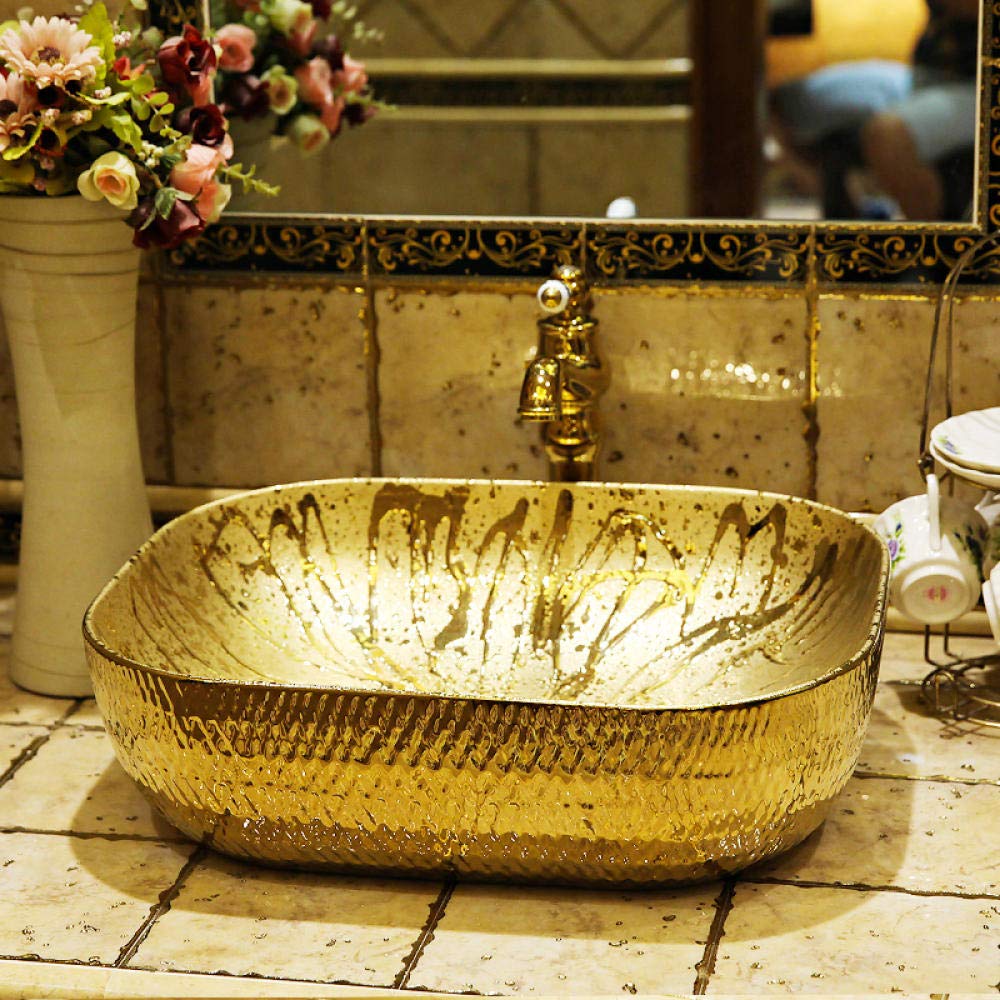 NOALED Oval Ceramic Countertop Basin - Handmade Gold Bathroom Sink for Modern Vanity | Perfect for Powder Rooms, Guest Baths & Luxury Home Decor