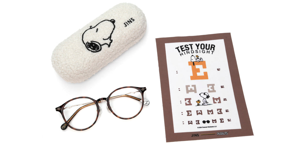 JINS x PEANUTS 087 Laughing 87 Eyeglasses - Stylish Snoopy & Woodstock Design - Perfect for Reading, Work & Everyday Wear