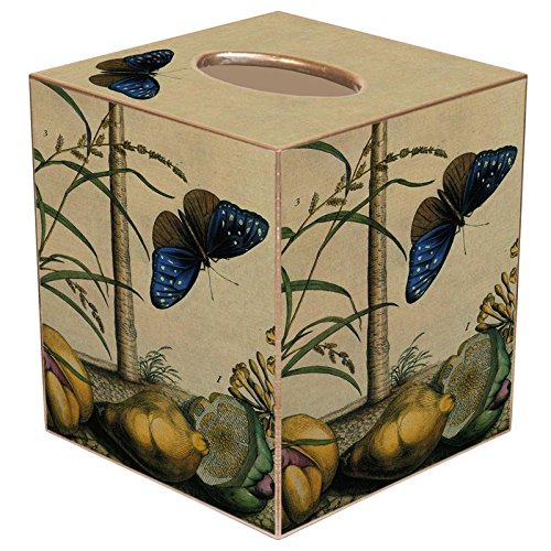 Elegant Brown & Blue Butterfly Paper Mache Tissue Box Cover - Handcrafted Home Decor for Bathroom, Bedroom, or Living Room