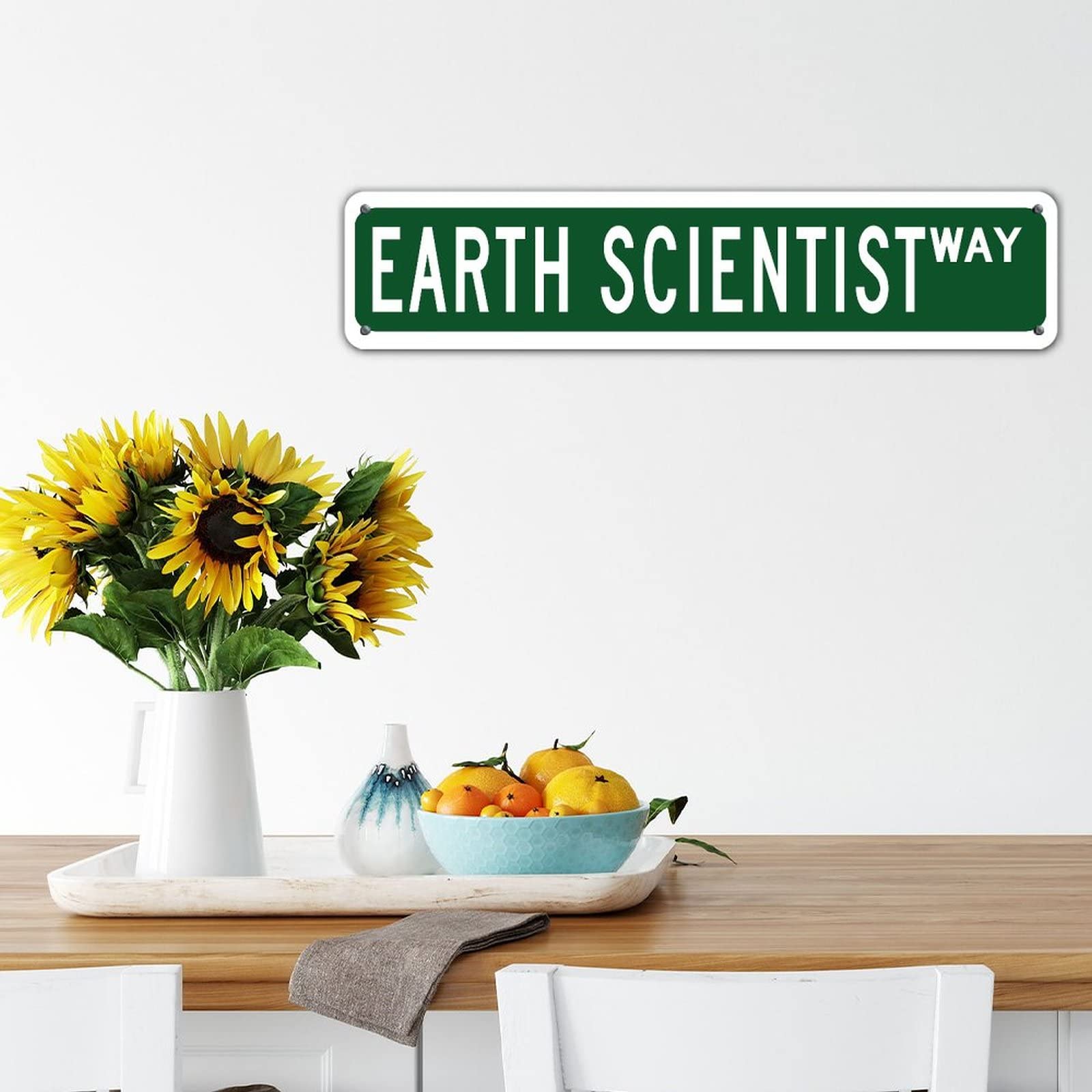 Earth Scientist Way Farmhouse Green Aluminum Sign - Custom Office, Garden & Yard Decor - Waterproof 4x18in - Perfect for Garages, Patios & Engagement Gifts (Easy Mounting)
