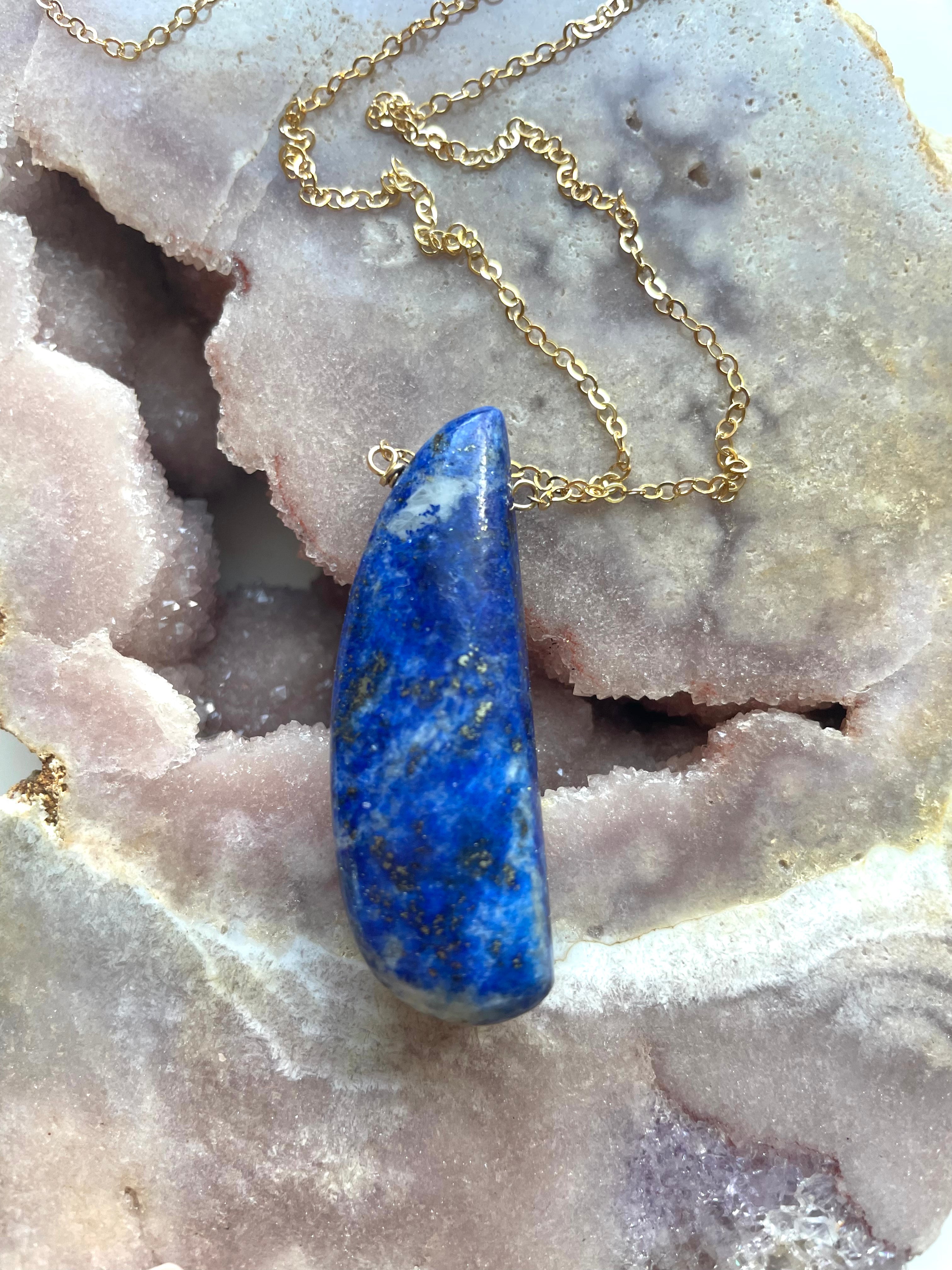 Lapis Lazuli Statement Necklace - 14K Gold Filled Pendant for Women - Elegant Boho Jewelry for Parties, Weddings & Special Occasions