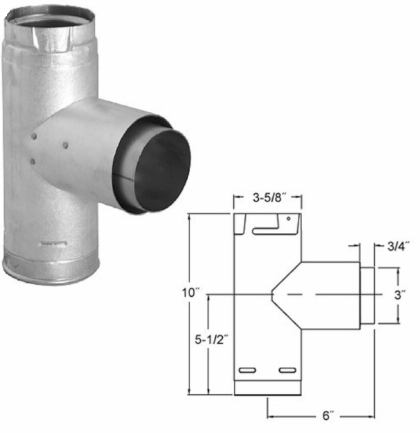 Duravent 3-Inch Galvanized Adapter Tee with Cleanout - HVAC Venting, Dryer Duct & Stove Pipe Connector for Home and Commercial Use