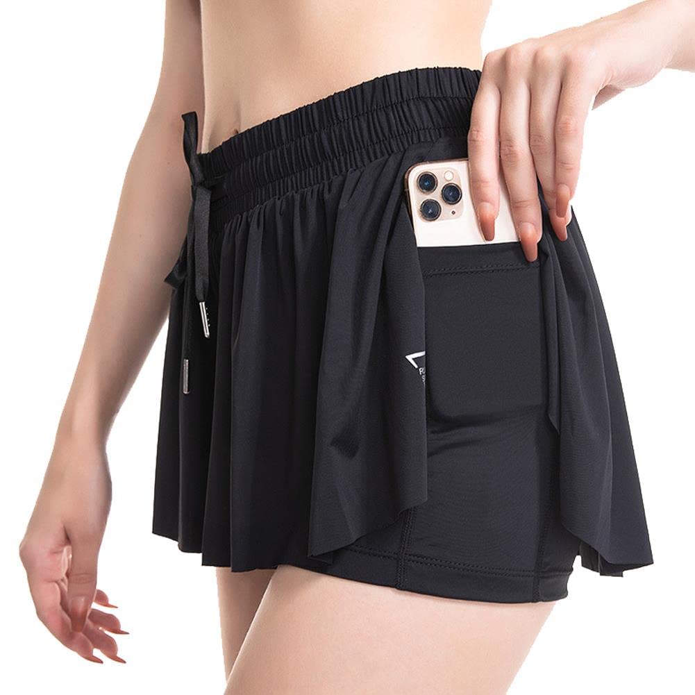 NandnSnow Women’s 2-in-1 Flowy Running Shorts with Drawstring & Pockets - Athletic Fitness Workout Yoga Tennis Shorts for Summer - Perfect for Gym, Jogging, and Casual Wear