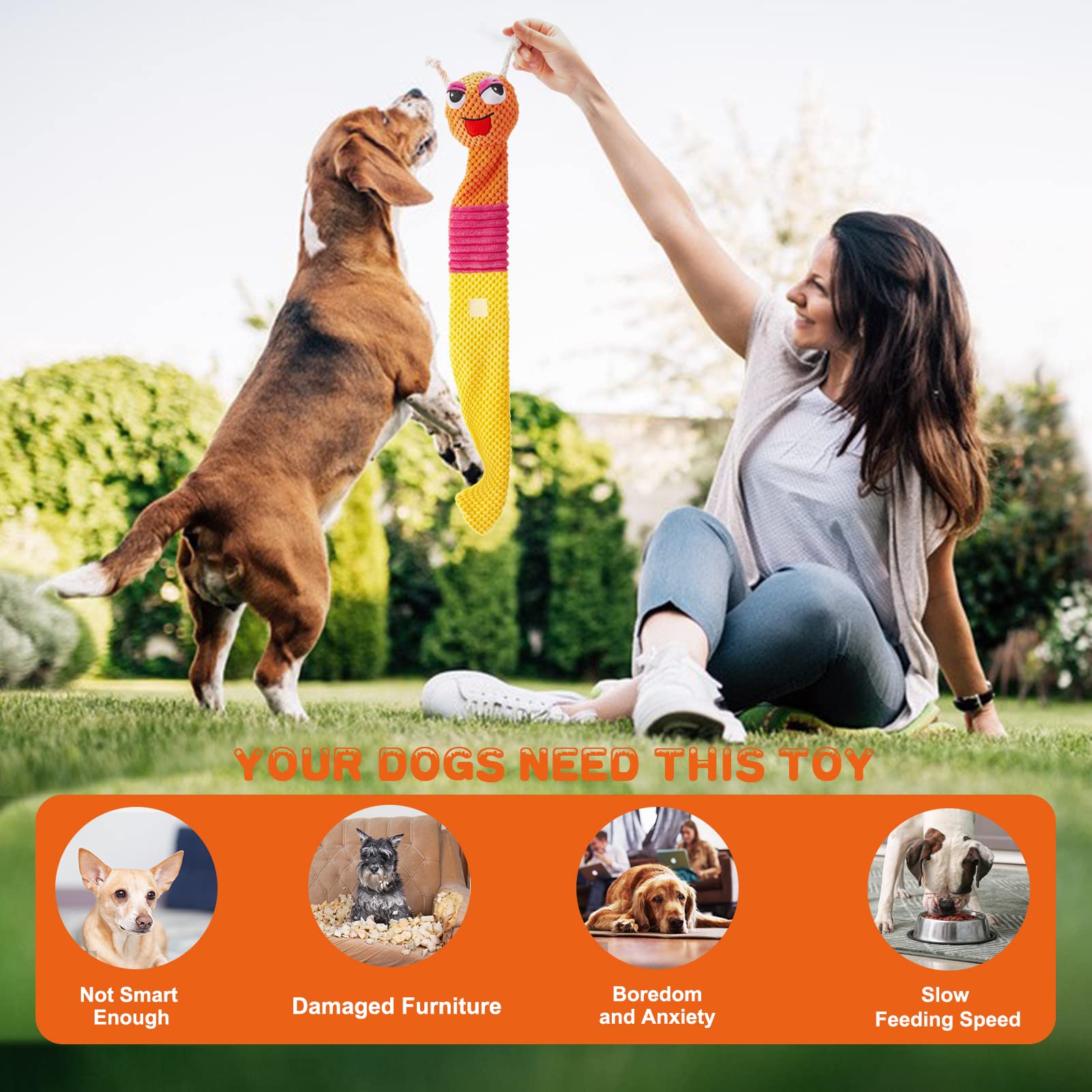 JOYELF Plush Snuffle Dog Toys with Squeaker & Treat Dispenser - Interactive Puzzle Toys for Small, Medium & Large Dogs - Crinkle Rope & Stuffed Snail Design for Mental Stimulation & Slow Feeding - Perfect for Indoor Play, Training Rewards & Anxiety Relief