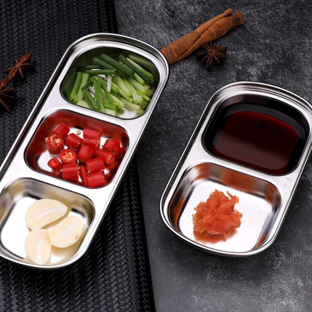 Ymiko 3-Grid Stainless Steel Dipping Bowls - Deep Condiment Serving Dishes for Sauce, Vinegar, Ketchup & BBQ | Perfect for Parties, Sushi, Dumplings & Hot Pot Dining