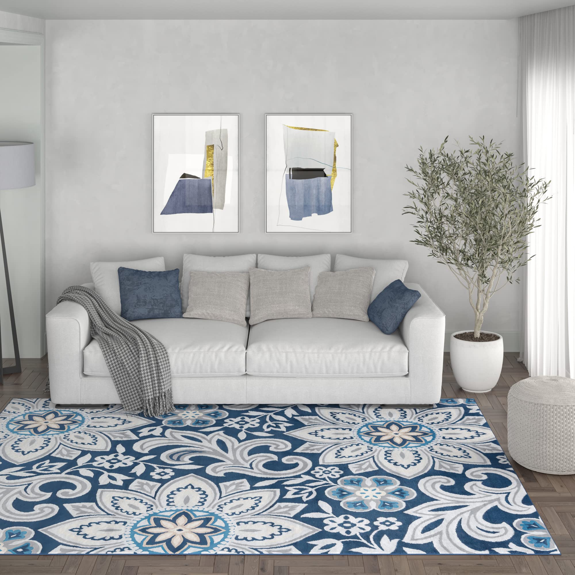 Piper Navy Large 8x10 Area Rug - Floral Carpet for Living Room, Bedroom, Dining Room, Entryway, Kitchen & Bath - Modern Large Rugs for Home Decor - Perfect for Cozy Spaces and Stylish Interior Design