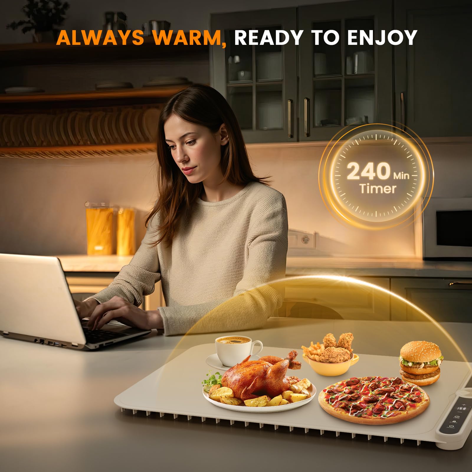Electric Food Warming Mat - 9 Temperature Levels, Timer & Auto Shut-Off, Foldable Silicone Heating Tray for Buffet, Parties, Home & Office Use | Perfect for Keeping Meals Warm During Gatherings, Holidays & Daily Dining