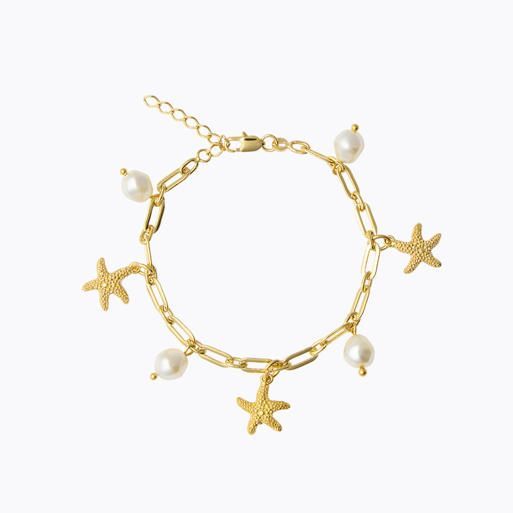 Elegant Sea Star Chain Bracelet with Pearl Accents – Perfect for Beach Weddings, Summer Parties & Boho Fashion