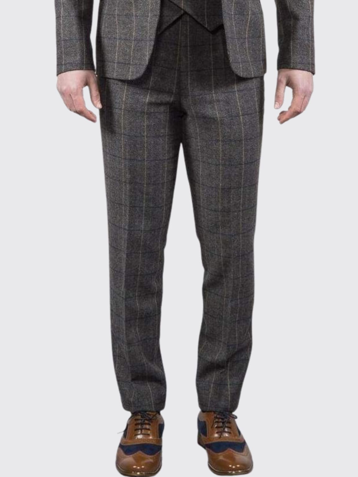 Ezra Men's Grey Herringbone Slim Fit Tweed Trousers - Classic Office Pants for Business Casual & Winter Wear
