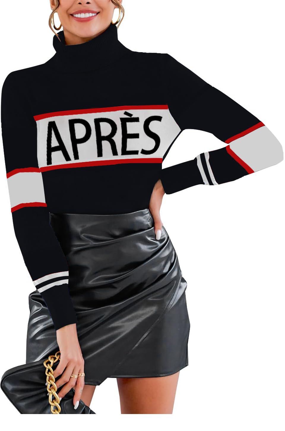 Women's Striped Turtleneck Sweater - Colorblock Long Sleeve Thermal Top for Ski & Winter Fashion 2025 | Cozy Apres-Ski Outfit, Cold Weather Layering, Office Wear & Holiday Style