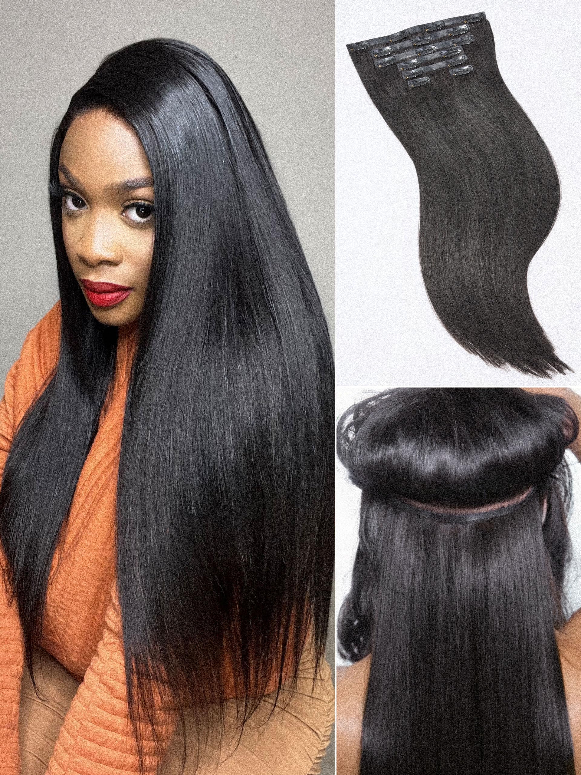 14Pcs Clip-in Hair Extensions 16inch Remy Human Hair - 2 Pack 220g Straight Seamless Full Max Natural Black | 100% Real Soft Human Hair for Daily Styling, Parties & Special Occasions