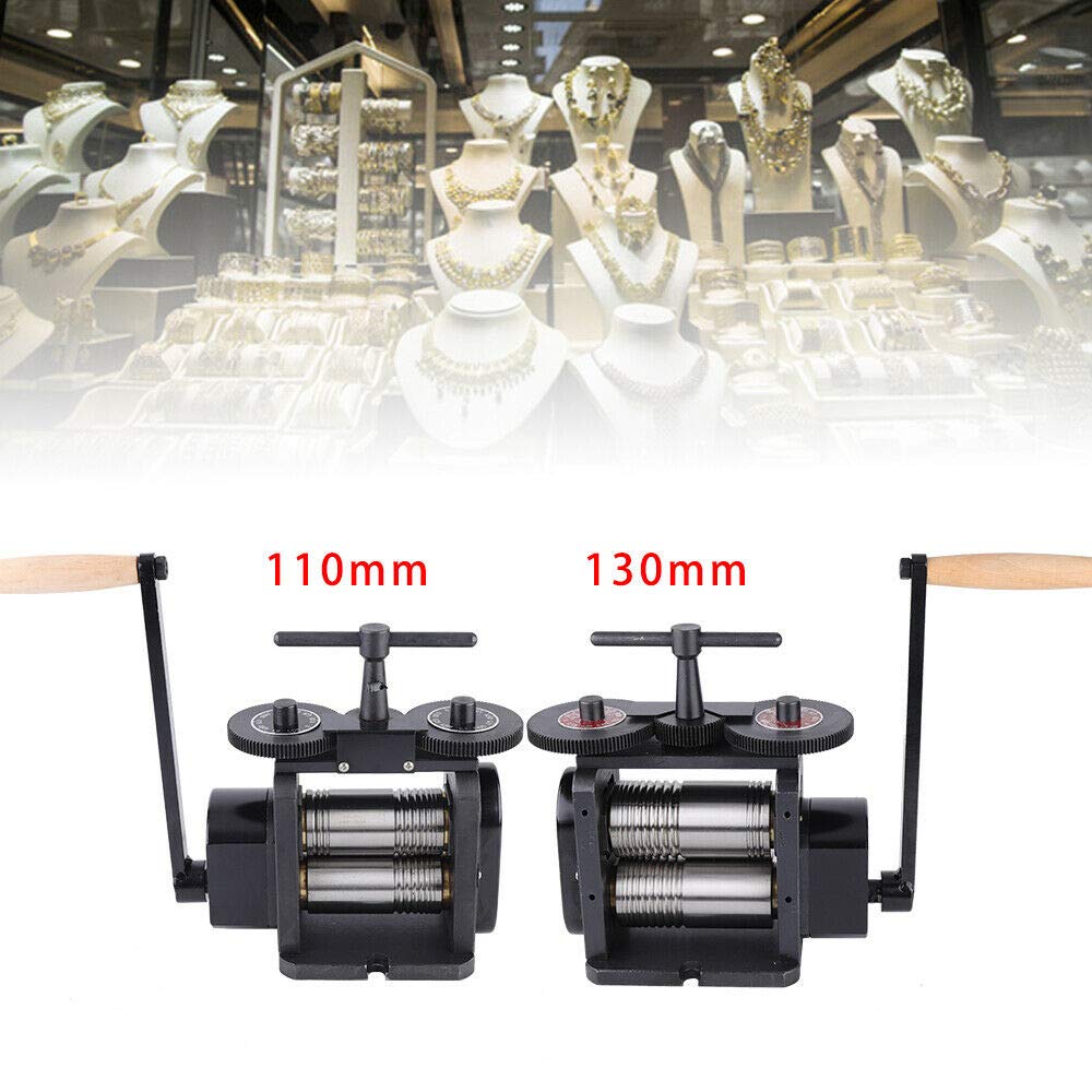 Professional 130mm Wide Manual Jewelry Rolling Mill Machine with 65mm Diameter Rollers - 5mm Max Opening Jewelry Making Tool for Gold, Silver & Metal DIY - Perfect for Jewelers, Craftsmen & Hobbyists (Ideal for Rings, Bracelets & Metal Sheet Forming)