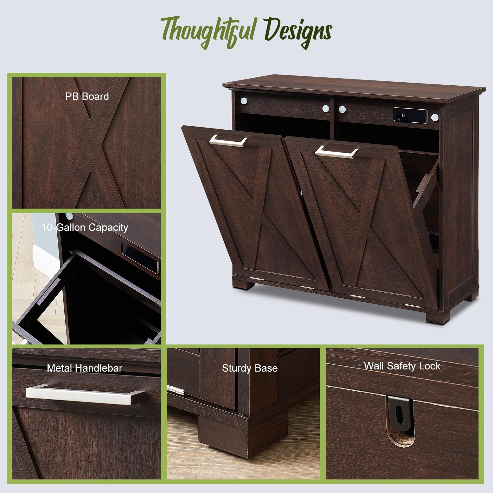 20-Gallon Tilt Out Trash Can Cabinet with Deodorizer - Pull-Out Recycling Garbage Storage with Spacious Wood Top (Espresso) - Perfect for Kitchen, Bedroom, Laundry Room Organization & Waste Management