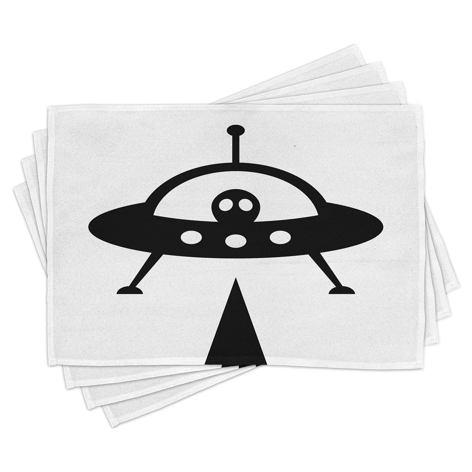 Ambesonne Alien UFO Place Mats Set of 4 - Sci-Fi Galaxy Space Theme Washable Fabric Dining Table Mats - Standard Size Charcoal Grey & White - Perfect for Space-Themed Parties, Sci-Fi Dinners & Modern Home Decor