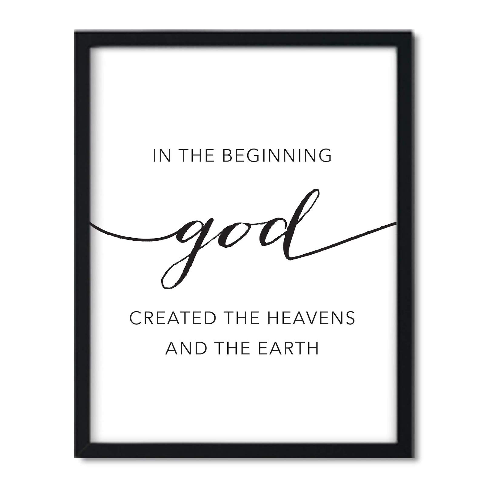 Black White Bible Verse Wall Art - Genesis 1:1 Poster for Home & Office Decor
