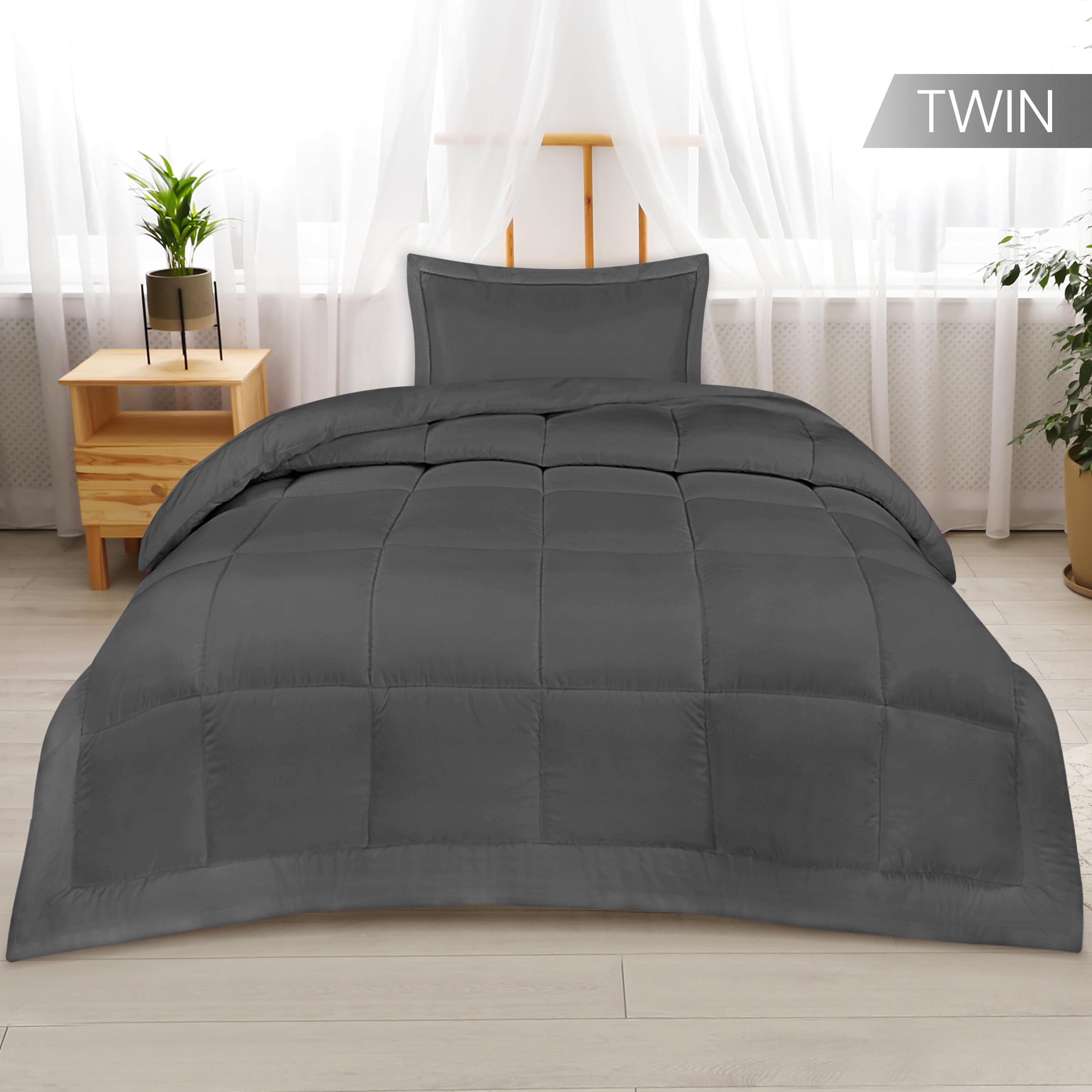 Utopia Bedding Twin Comforter Set for Kids - 1 Pillow Sham, Down Alternative Grey Bedding Set | Soft, Comfortable & Machine Washable | Perfect for Kids' Rooms, Sleepovers & Cozy Bedtime