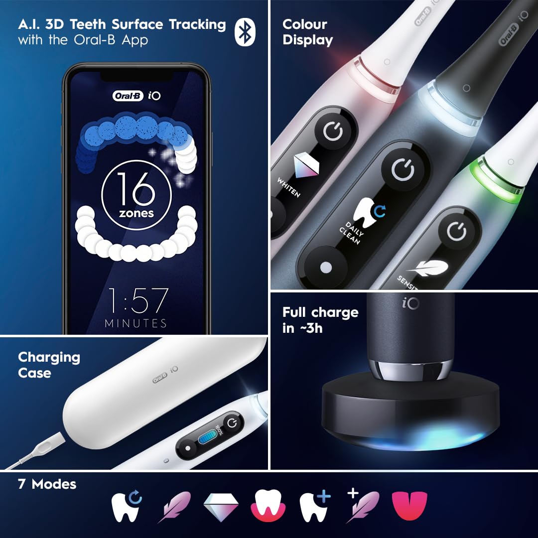 Oral-B iO Series 9 Electric Toothbrush with 3 Replacement Brush Heads, White Alabaster - Advanced Smart Toothbrush for Professional Dental Care at Home