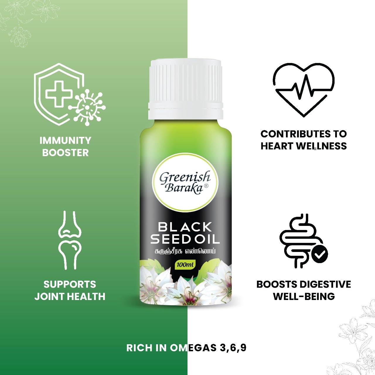 Organic Black Seed Oil (Nigella Sativa) - 50ml Cold Pressed Pure & Natural - Supports Immunity, Skin & Hair Health - Perfect for Cooking, Supplements & DIY Beauty Recipes