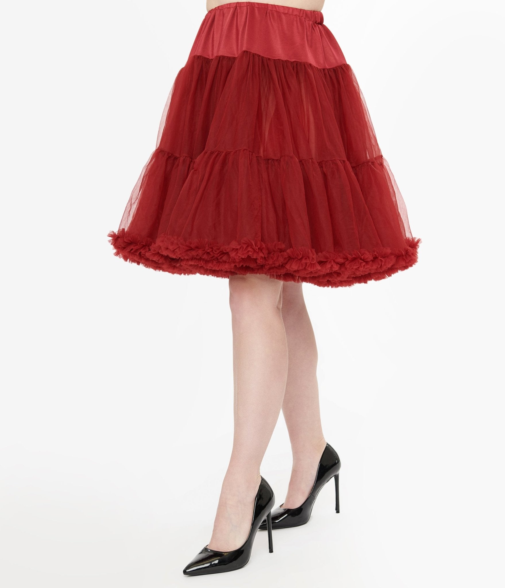 Vintage 1950s Burgundy Retro Style Ruffled Petticoat Crinoline - Perfect for Rockabilly Fashion, Swing Dancing & Pinup Costumes
