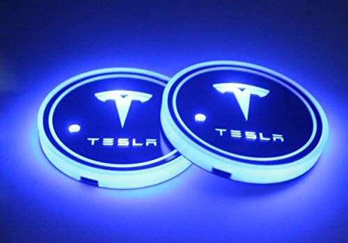2PCS Tesla Car Cup Holder LED Lights - USB Charging, Color Changing Interior Ambient Lighting for Model 3/Y/S/X (Perfect for Night Driving & Car Parties)
