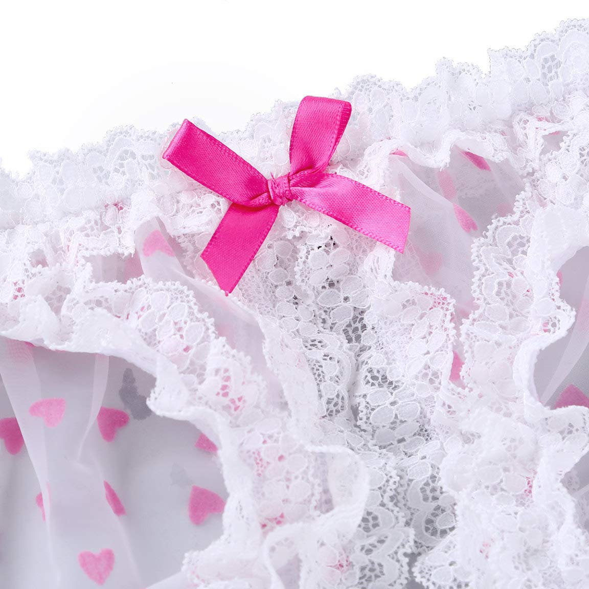 Men's Sheer Lace Panties with Heart Print - Crossdress Lingerie, Ruffled Bikini Briefs for Sissy & Gay Underwear - Perfect for Role Play, Cosplay and Special Occasions