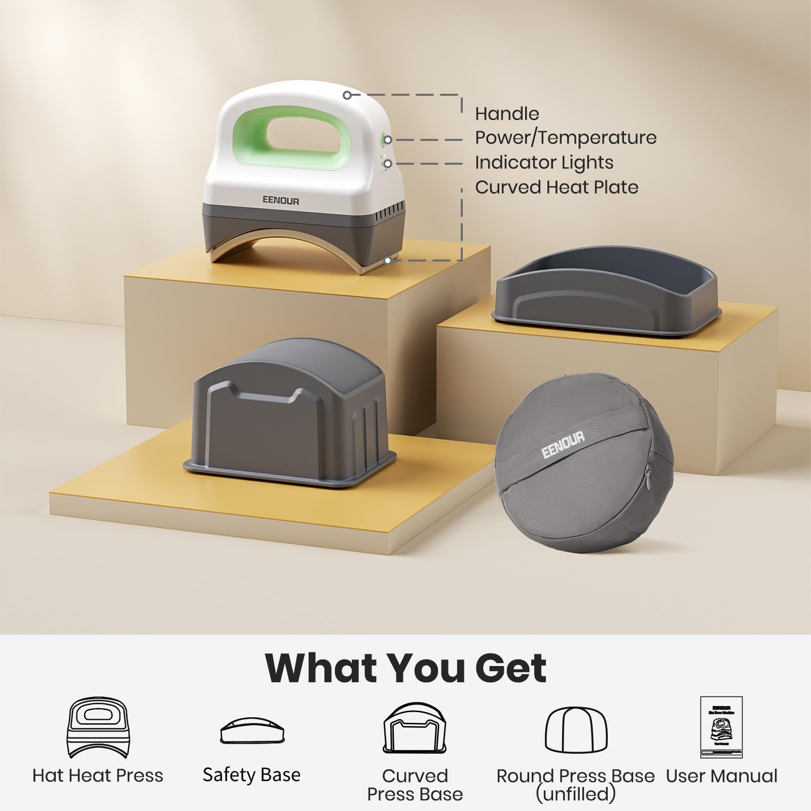 EENOUR Mini Hat Press Machine - 3 Heating Levels & Auto-Off, Handheld Cap Heat Press with 3