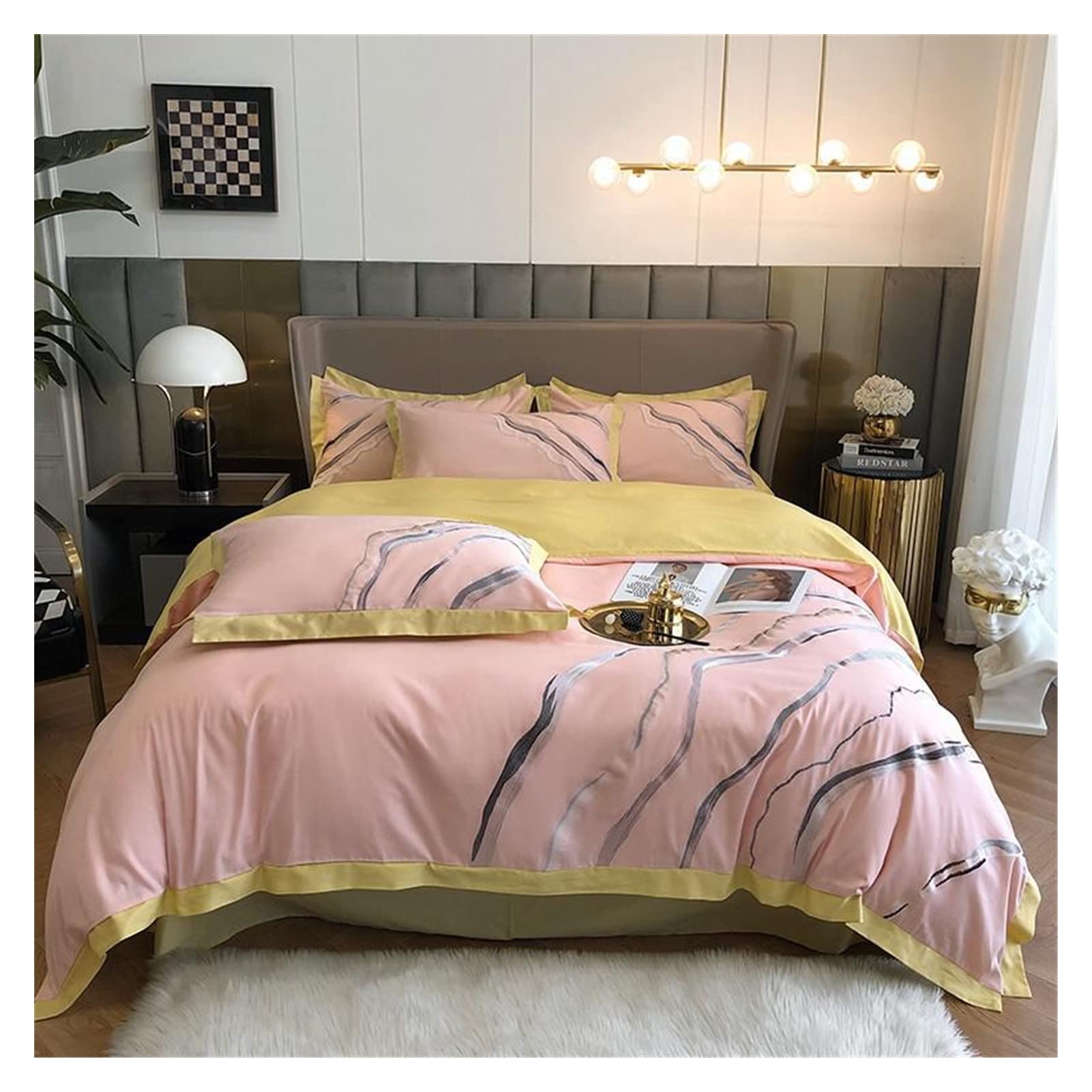 Modern Abstract Marble Embroidery Gray Cotton Bedding Set - Queen/King Size Duvet Cover with Flat Sheet - Soft & Comfortable for Teens, Boys & Girls - Perfect for Contemporary Bedrooms, Guest Rooms & Dorm Decor