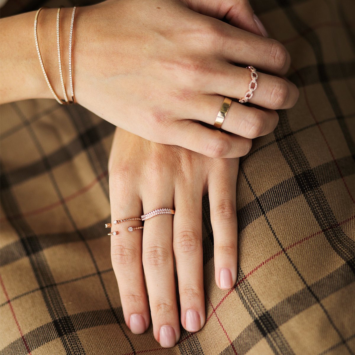 14K Rose Gold Double Row Diamond Band Curved Ring for Women - Elegant Stackable Wedding Ring, Anniversary Gift, or Everyday Jewelry for Special Occasions