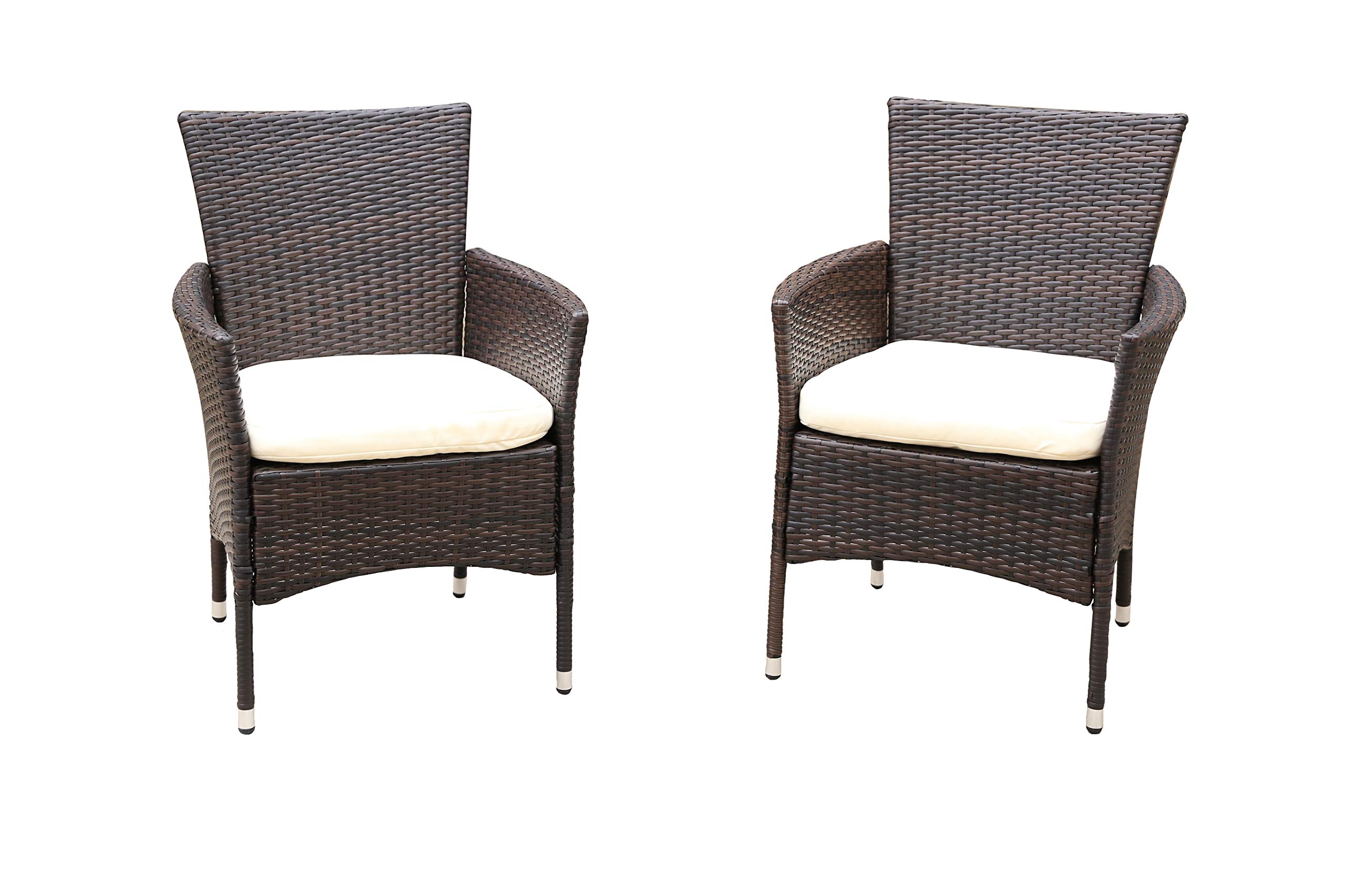 Outdoor Patio Furniture Set - 2-Piece Rattan Wicker Chair Set with Cushions for Porch, Garden, Poolside & Balcony (Brown/Beige) | Durable Weather-Resistant Conversation Seating for Backyard, Deck & Outdoor Living Spaces