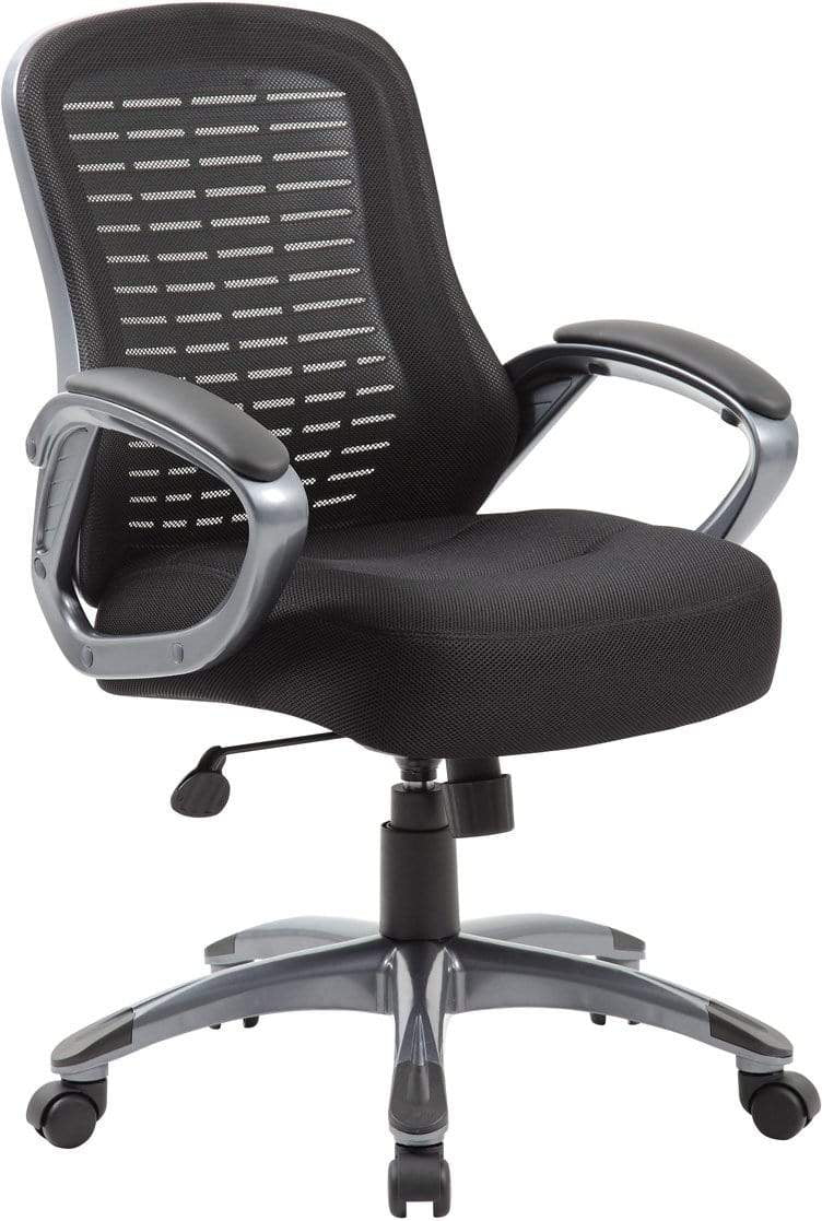 Ergonomic Boss Ribbed High Back Mesh Office Chair [B6756 BK] - Adjustable Lumbar Support & Breathable Design for Home & Office Workspaces