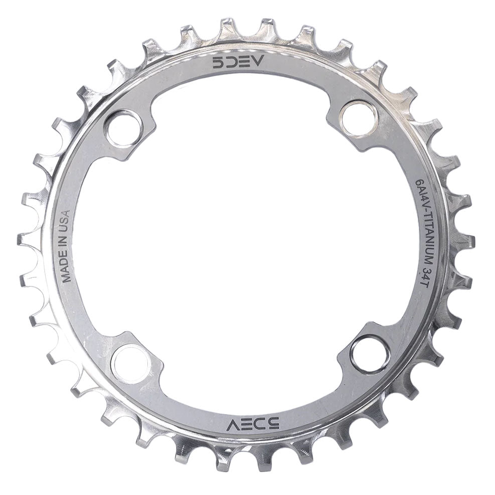 5Dev 104 BCD Titanium Chainrings - 34T, Raw/Silver Finish | Lightweight & Durable Bike Crankset for Road & Mountain Biking | Perfect for Cycling Enthusiasts & Professional Racers