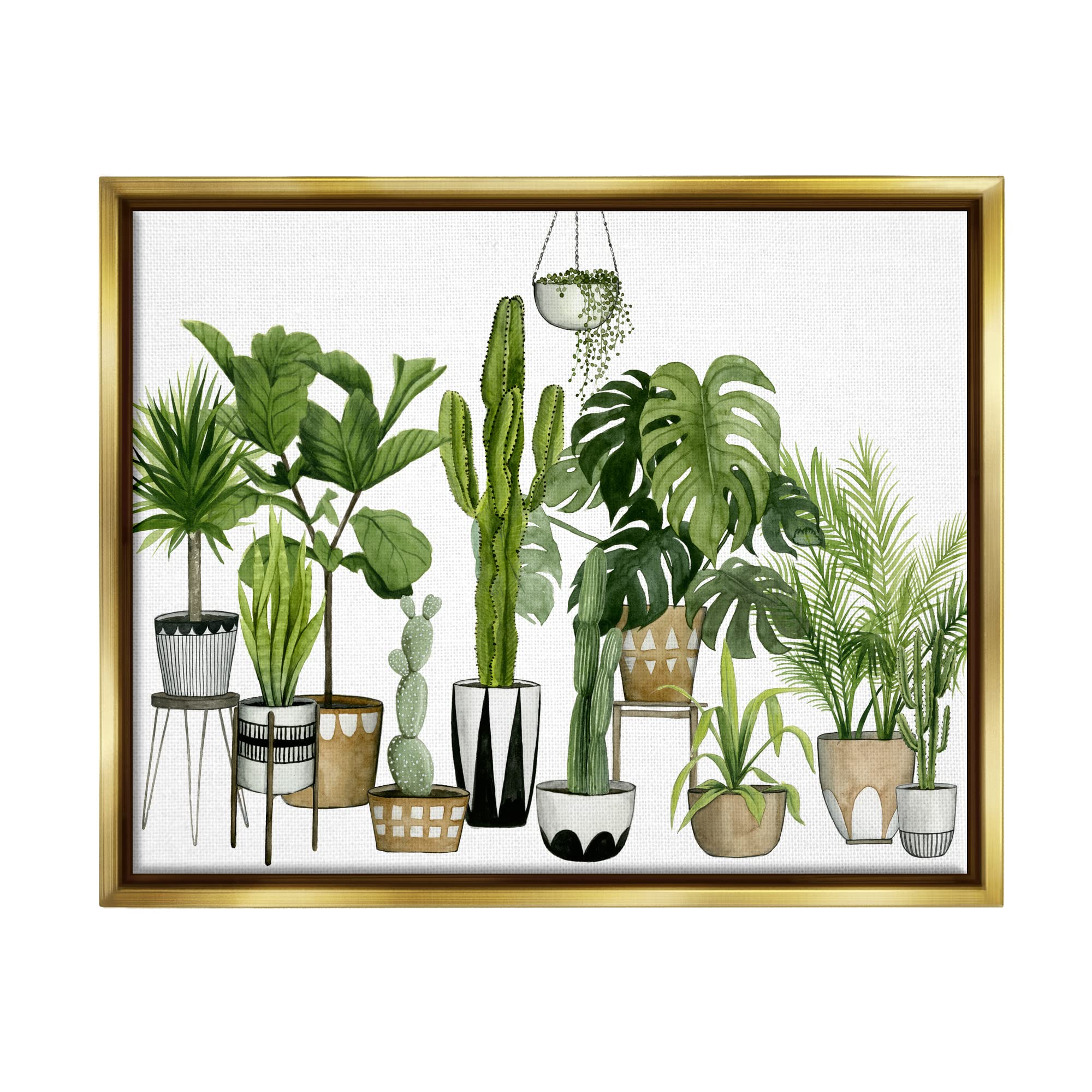 Stupell Industries Boho Plant Scene with Cacti and Succulents in Geometric Pots - Watercolor Wall Art by Grace Popp - Perfect for Boho Home Decor, Living Room, Bedroom & Office