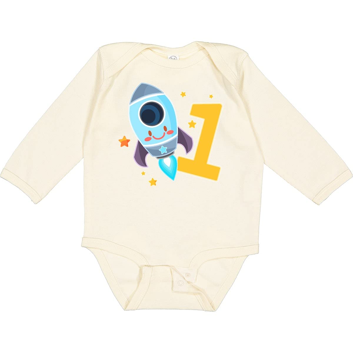 Inktastic Rocket Space Ship Happy 1st Birthday Long Sleeve Baby Bodysuit - Perfect for Birthday Parties, Photo Shoots & Space-Themed Celebrations