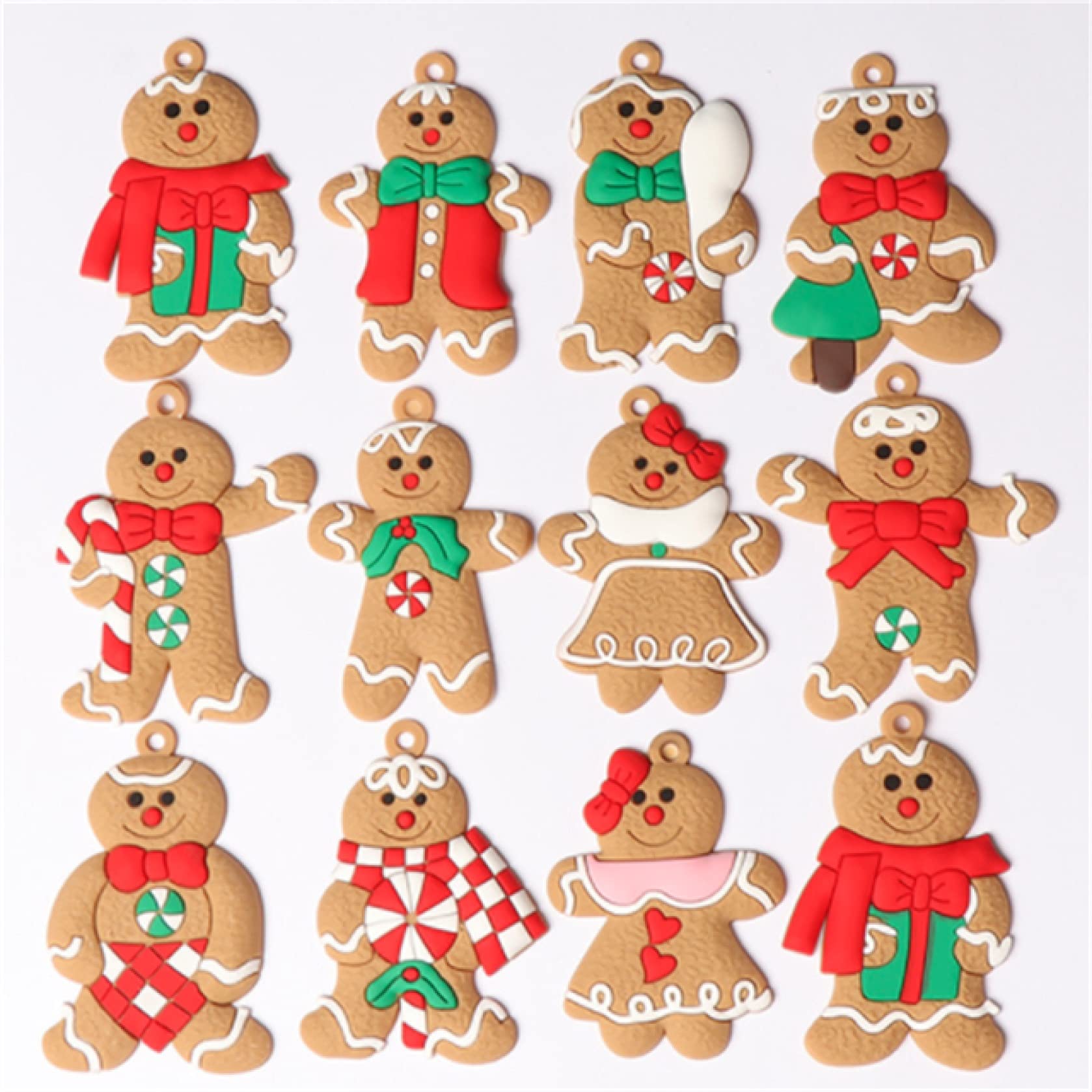 12Pcs Gingerbread Man Christmas Tree Ornaments - Hanging Decorations for Xmas Party, Home Decor, Kids Gift (Perfect for Holiday Tree Decorating & Festive Party Supplies)