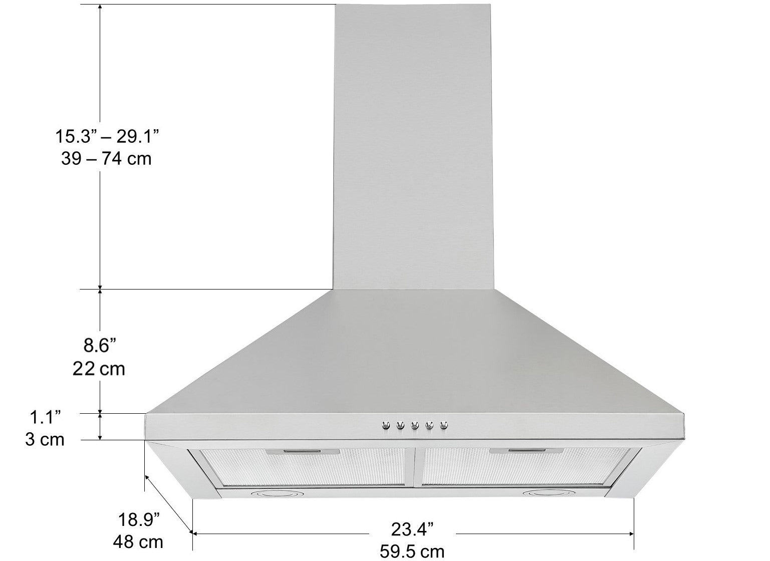 24 Inch Stainless Steel Convertible Wall Mount Pyramid Range Hood - Powerful Kitchen Ventilation for Gas Stoves, Cooking, and Smoke Removal