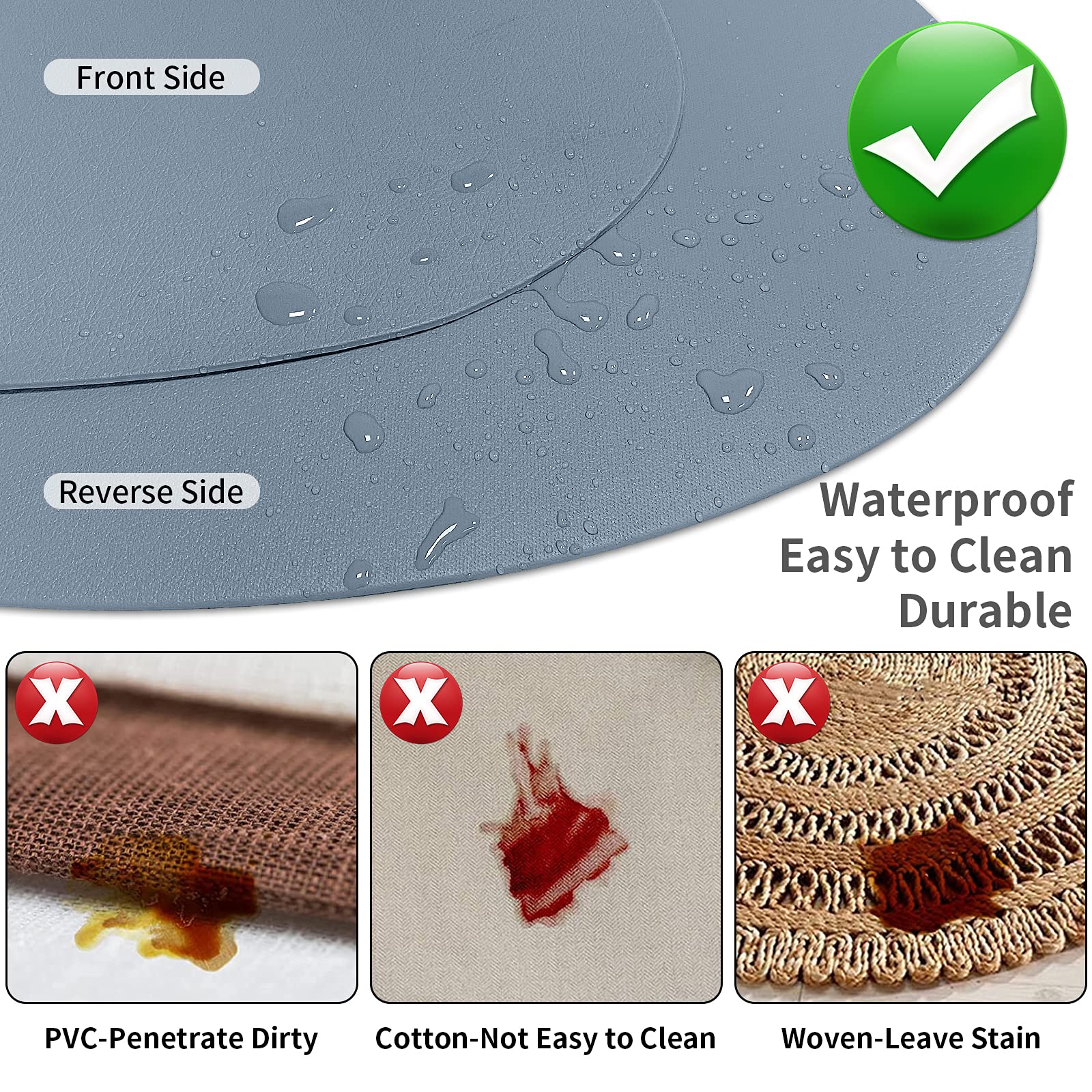 Premium Faux Leather Placemats Set of 6 - Heat Resistant, Wipeable & Washable Dining Table Mats for Kitchen, Round Table, Patio - Easy Clean Blue Placemats for Everyday Use & Dinner Parties