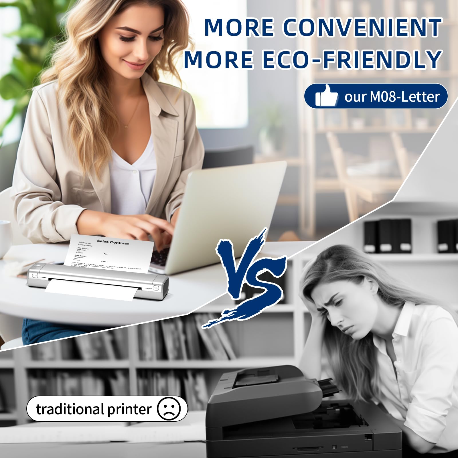 Wireless Portable Thermal Printer for Travel - Inkless Bluetooth Mobile Printer M08F, Supports 8.5