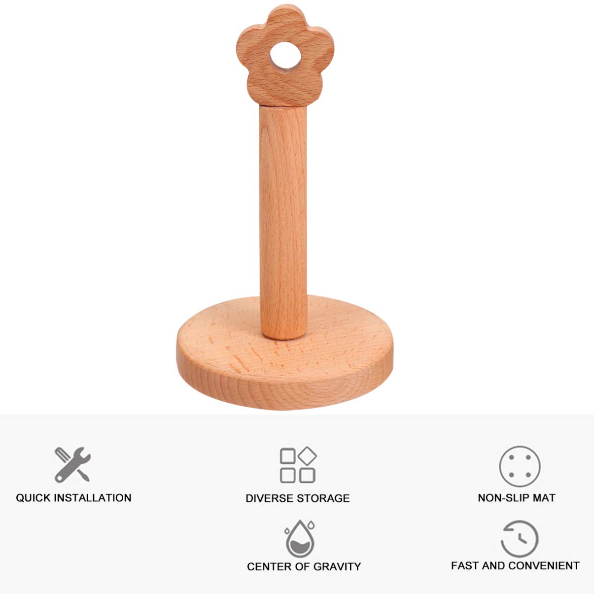Cabilock Solid Wood Roll Holder - Countertop Tissue & Paper Towel Stand for Kitchen, Bathroom, and Office | Wooden Napkin Holder, Toilet Paper Stand, and Towel Rack for Home Organization