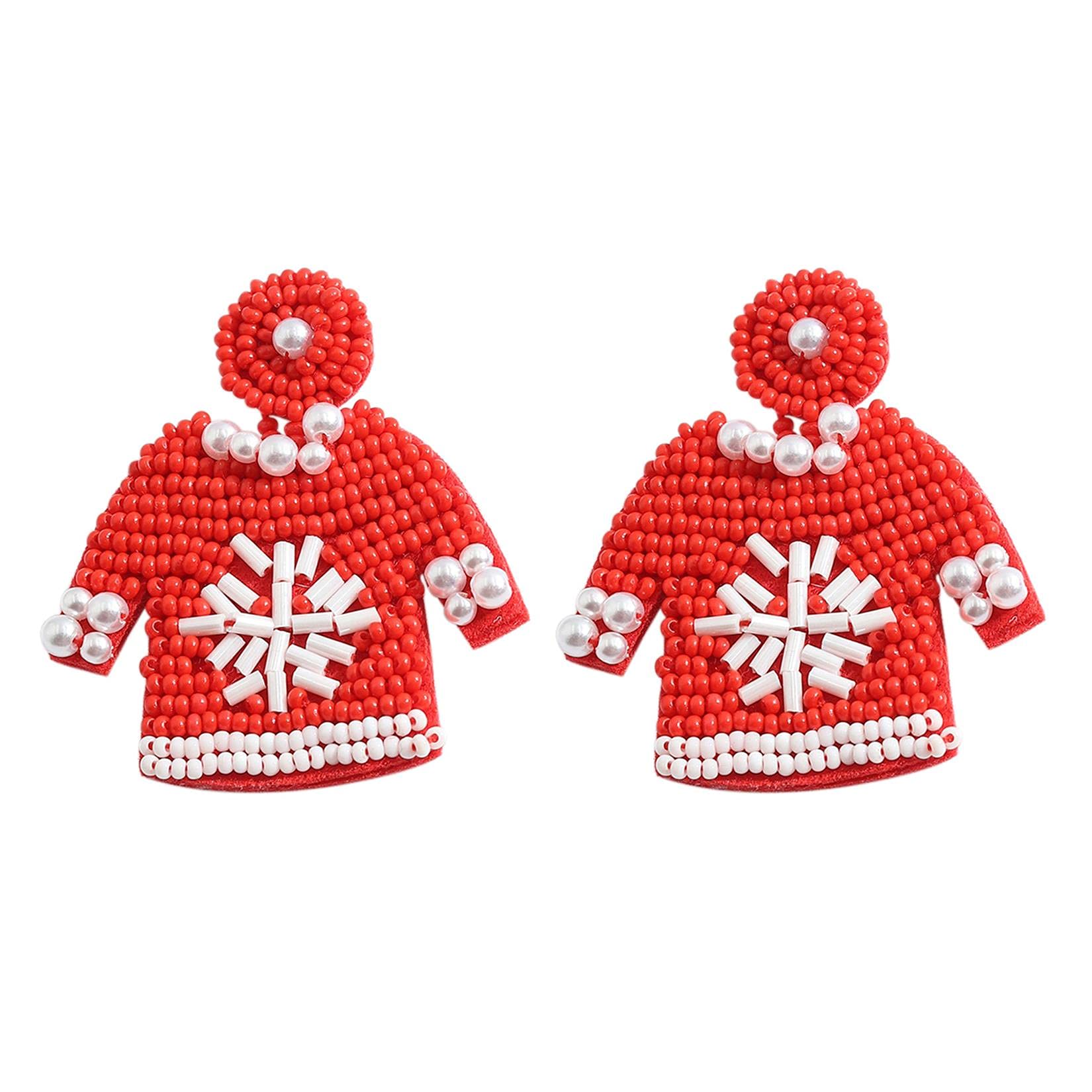 Handmade Christmas Beaded Earrings - Santa Claus & Snowman Drop Dangle Earrings for Women | Bohemian Statement Jewelry | Holiday Party, Gift Giving, Festive Outfit Accessories
