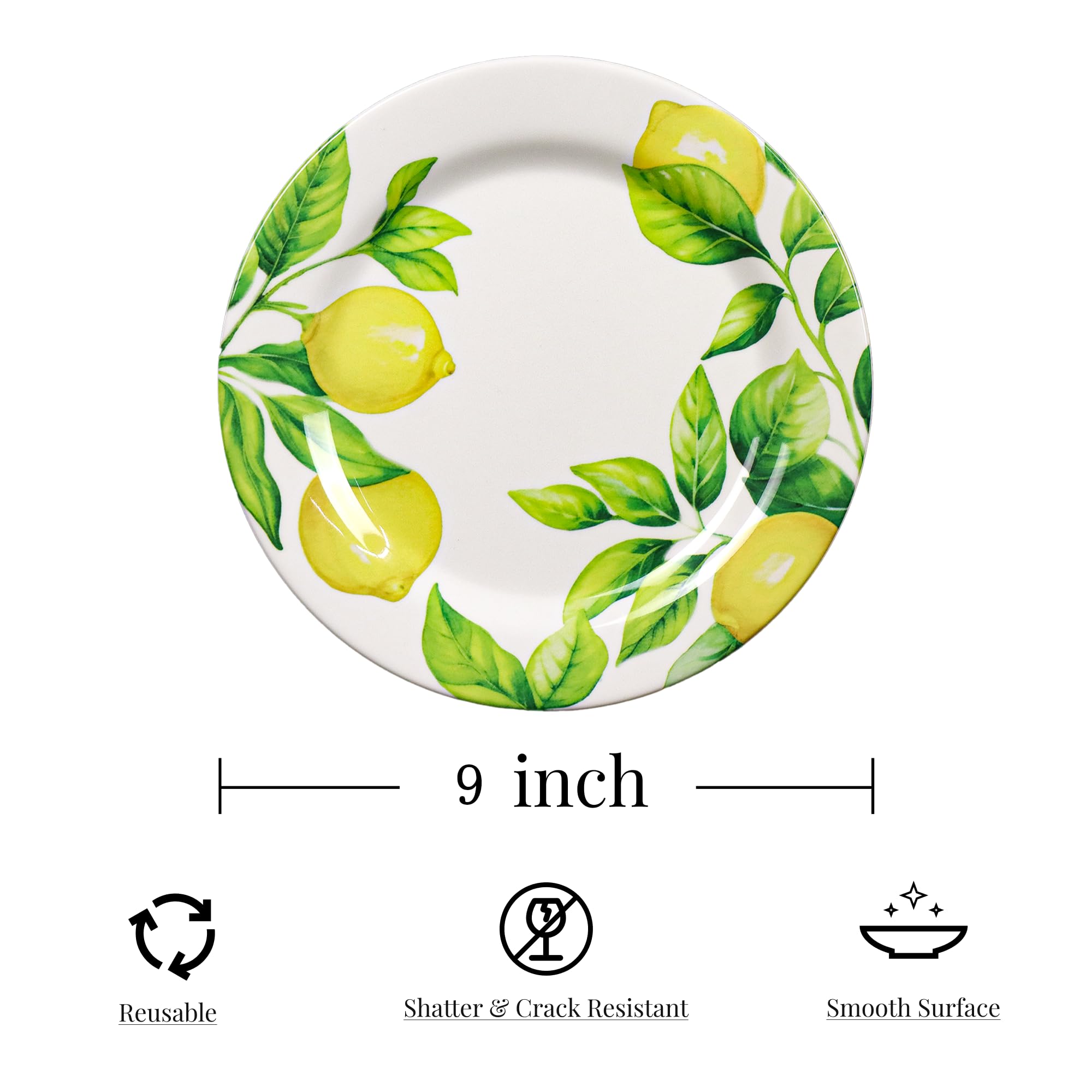 6-Piece Melamine Lemon Plates Set - 9