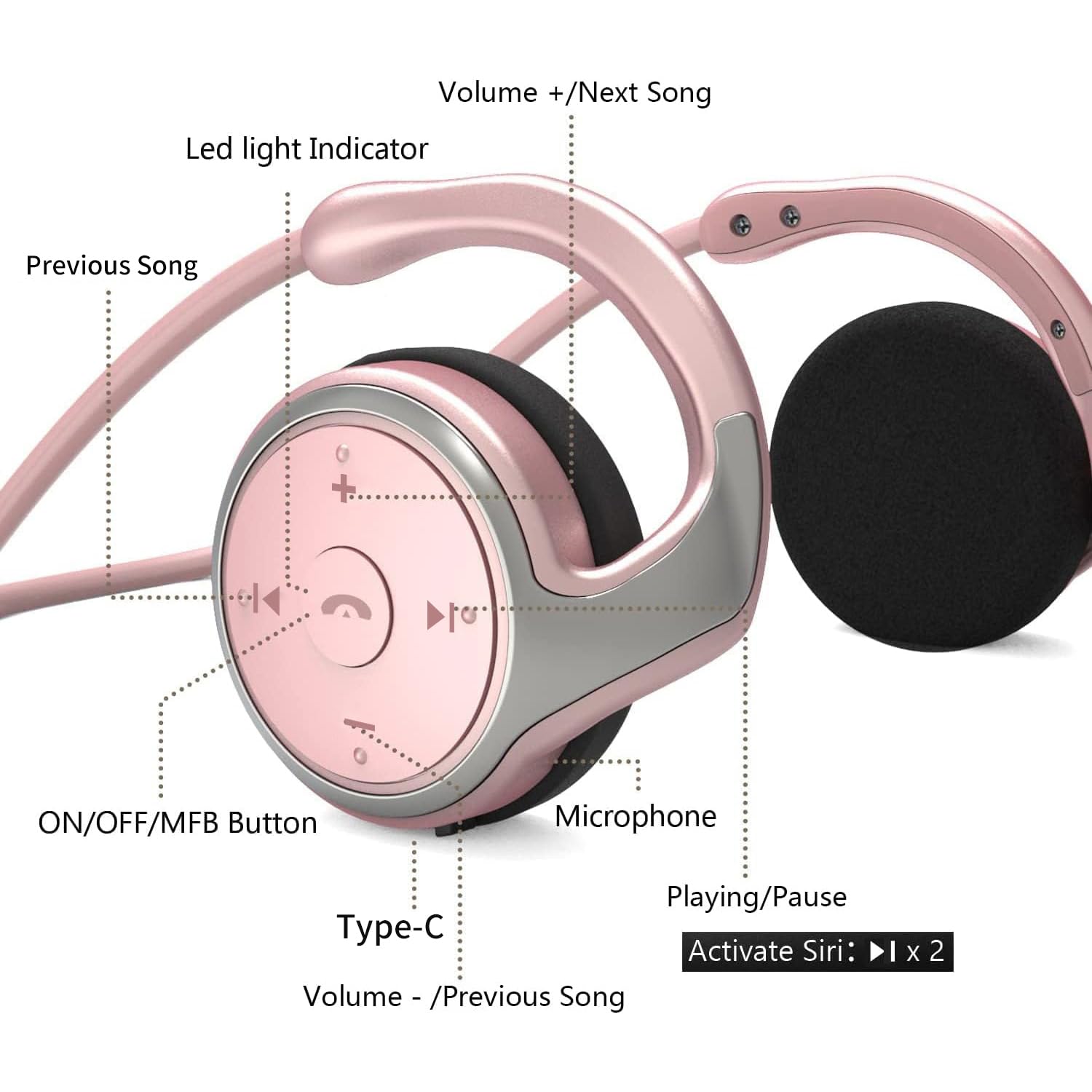 Behind The Ear Headphones, Lightweight Wireless Bluetooth Sports Headphones with Microphone - Sweatproof, Foldable Design & Carrying Case (Gold) - Perfect for Running, Gym Workouts & Outdoor Activities
