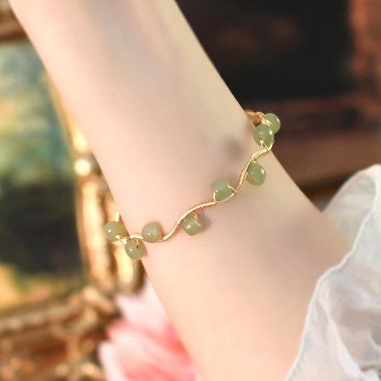 Natural Hetian Jade Bracelet for Women - Genuine Wave Design Handmade Jade Bangle - Perfect for Meditation, Yoga & Spiritual Healing