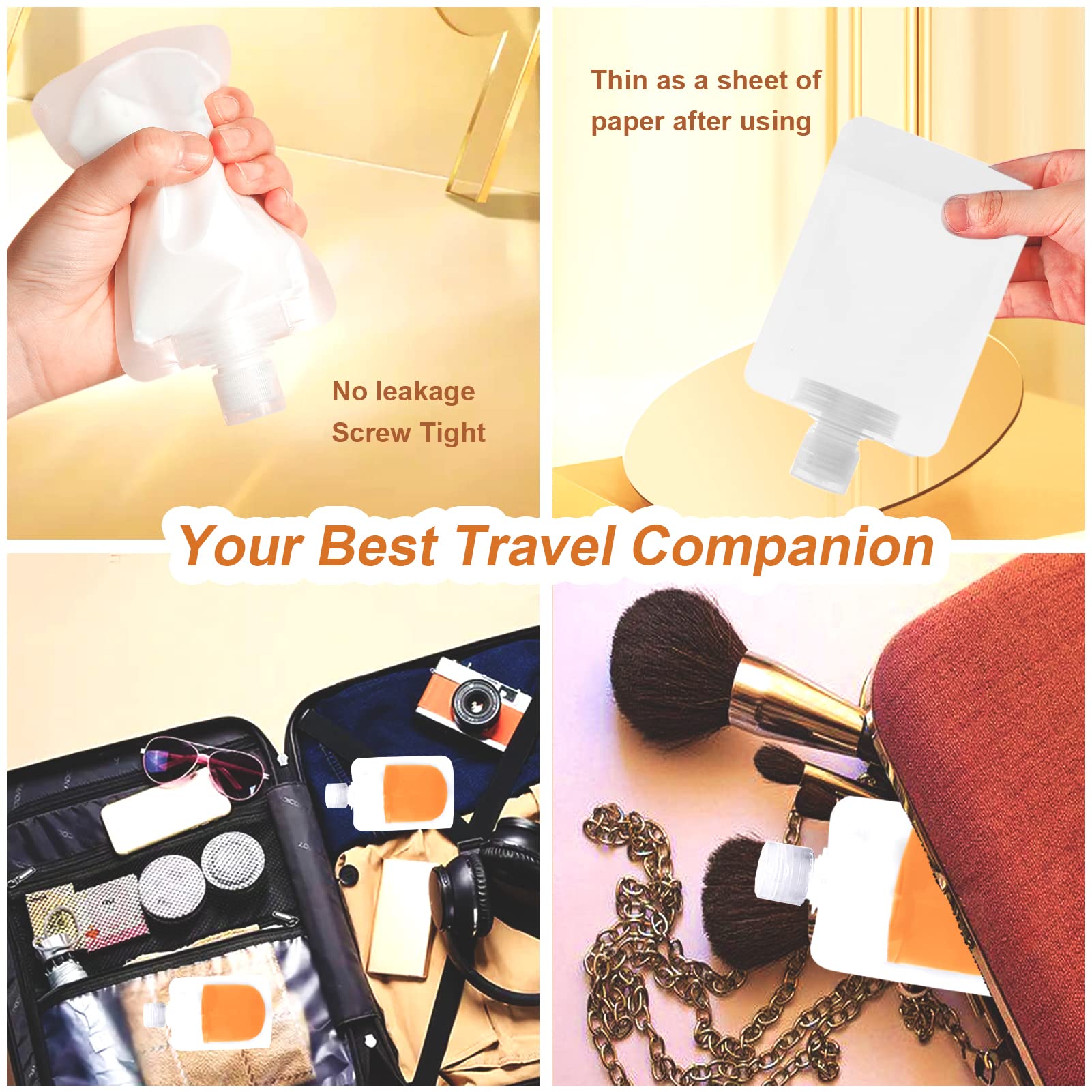 15-Piece Travel Toiletry Bags Set - TSA Approved Clear Cosmetic Containers for Shampoo, Conditioner & Skincare (30ml/50ml/100ml) | Leakproof Squeeze Pouches for Airplane, Gym & Vacation Essentials