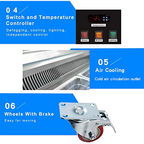 Kolice 18-Pan Commercial Gelato Display Freezer with Auto Defrost - Anti-Fog Glass, LED Lighting & Air Convection Cooling - Perfect for Ice Cream Shops, Bakeries, Cafes and Dessert Stores