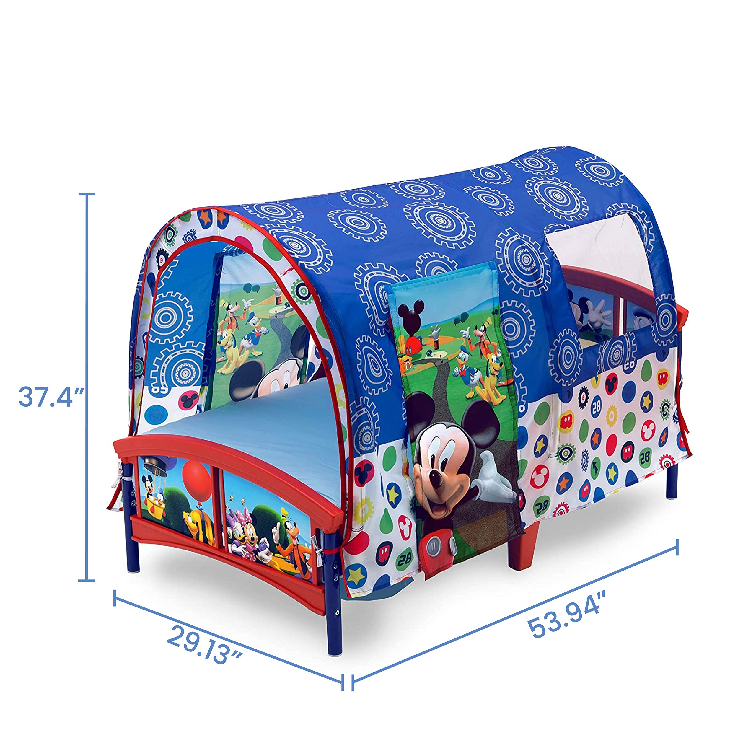 Delta Children Toddler Tent Bed with Disney Mickey Mouse Twinkle Galaxy Design - Dual-Sided Recycled Fiber Core Toddler Mattress Bundle for Kids' Room Decor & Playtime Adventures