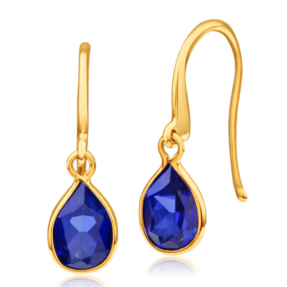 9ct Yellow Gold Sapphire Drop Earrings for Women - Elegant Dangling Jewelry for Weddings, Parties & Special Occasions