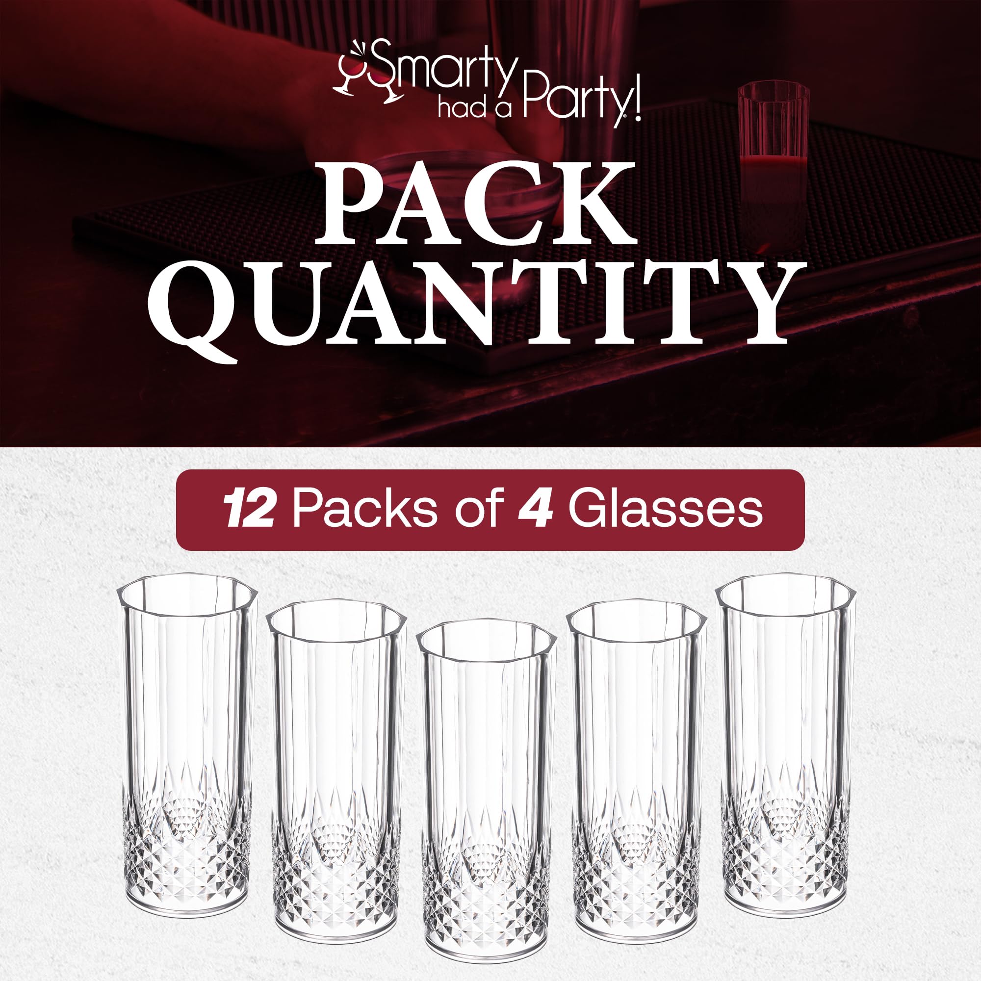 Smarty Had A Party 14 oz Unbreakable Plastic Wine Glasses - Pack of 48 Crystal Clear Drinkware for Cocktails, Weddings, Events & Parties - Durable Reusable Cups for Indoor/Outdoor Entertaining