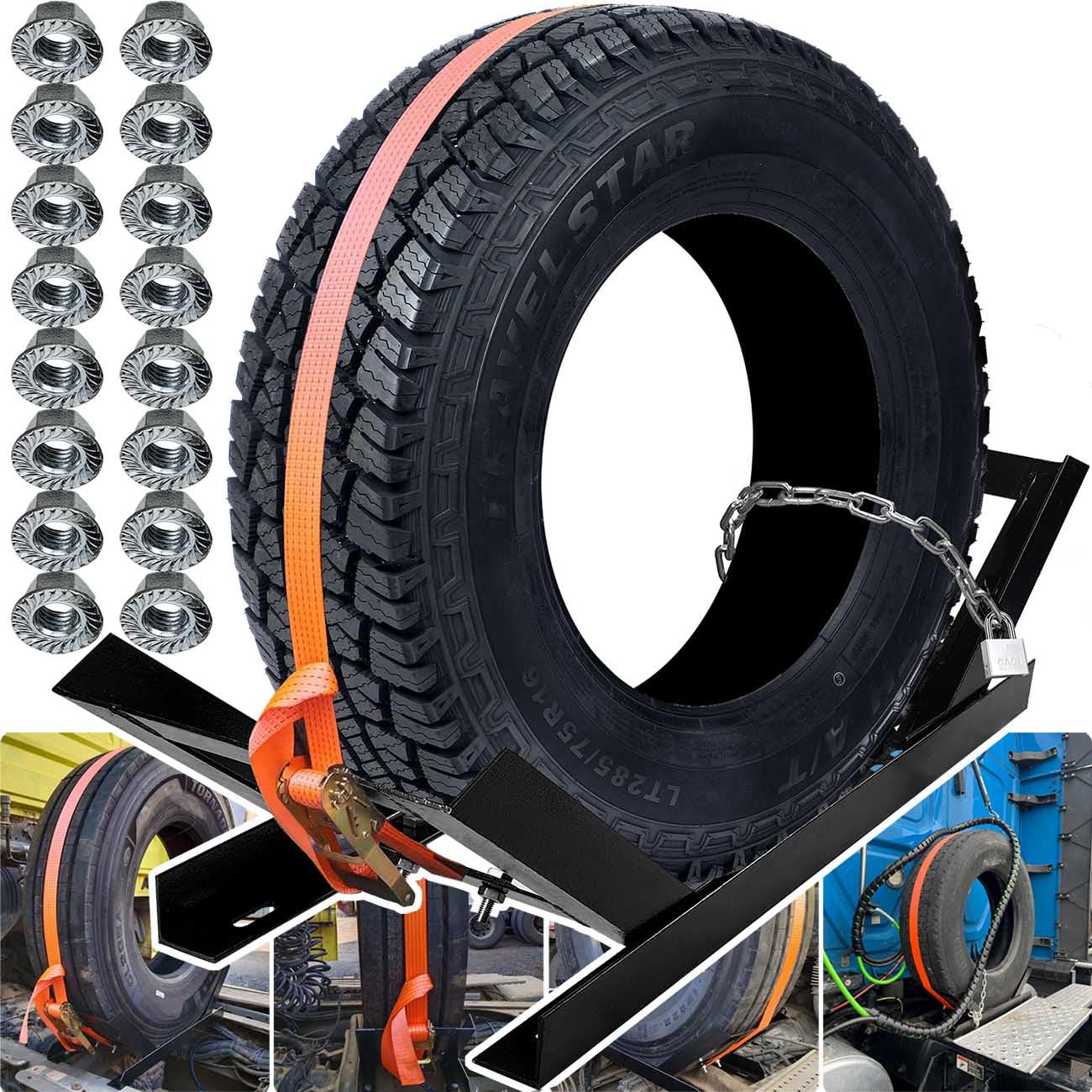 Heavy Duty Semi Truck Spare Tire Rack - Adjustable Commercial Truck Tire Storage Mount for Tractor Trailer | Steel Rim Carrier Holder & Bed Rack Behind Cab | No Assembly Required | Perfect for Long-Haul Trucking & Fleet Maintenance