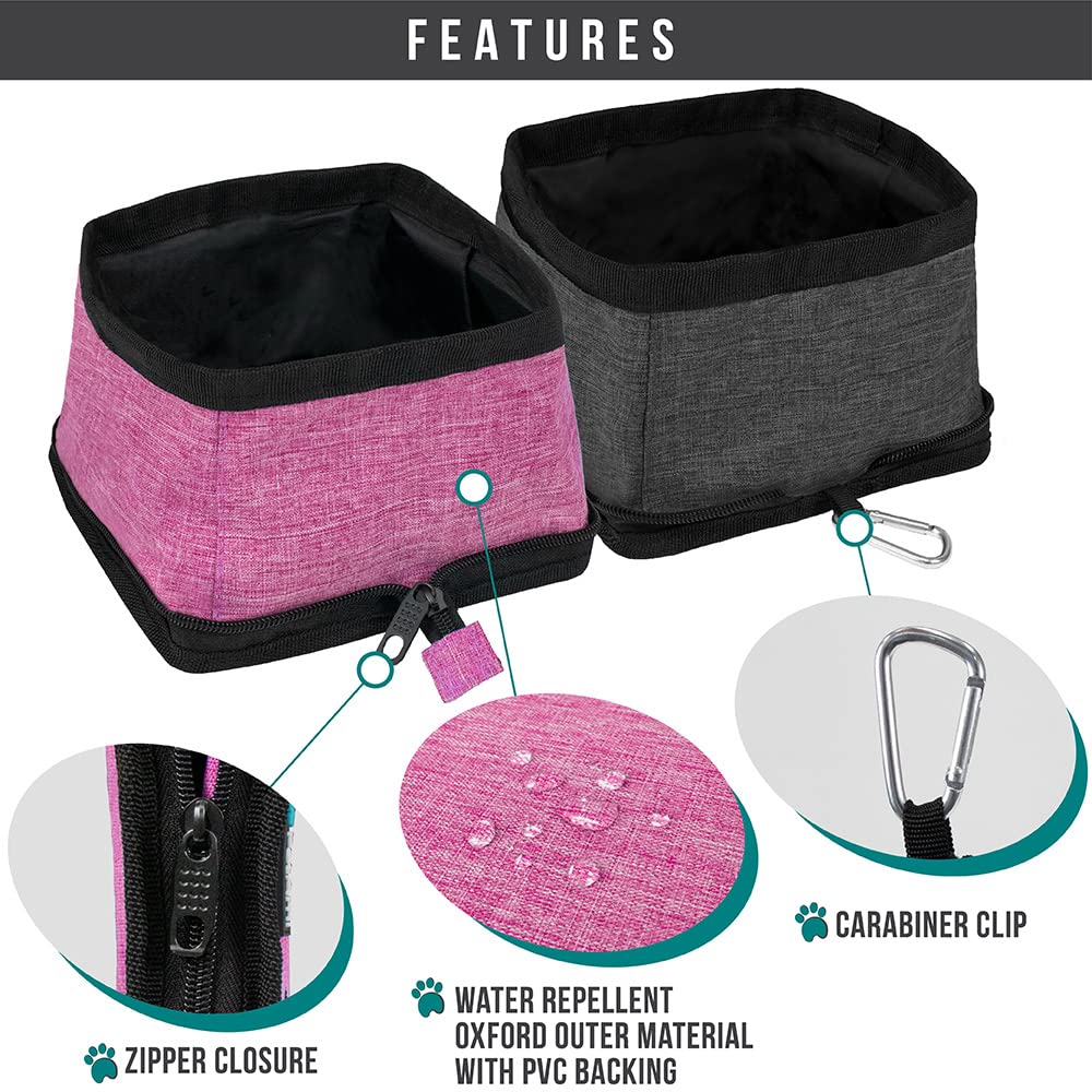 PetAmi 2-Pack Collapsible Dog Bowls - Portable Travel Food & Water Bowls for Dogs, BPA-Free Leakproof & Spill-Proof Foldable Pet Dish - Lightweight Outdoor Gear for Camping, Hiking, Walking (Pink) | Perfect for Travel, Road Trips & Outdoor Adventures with Your Pet