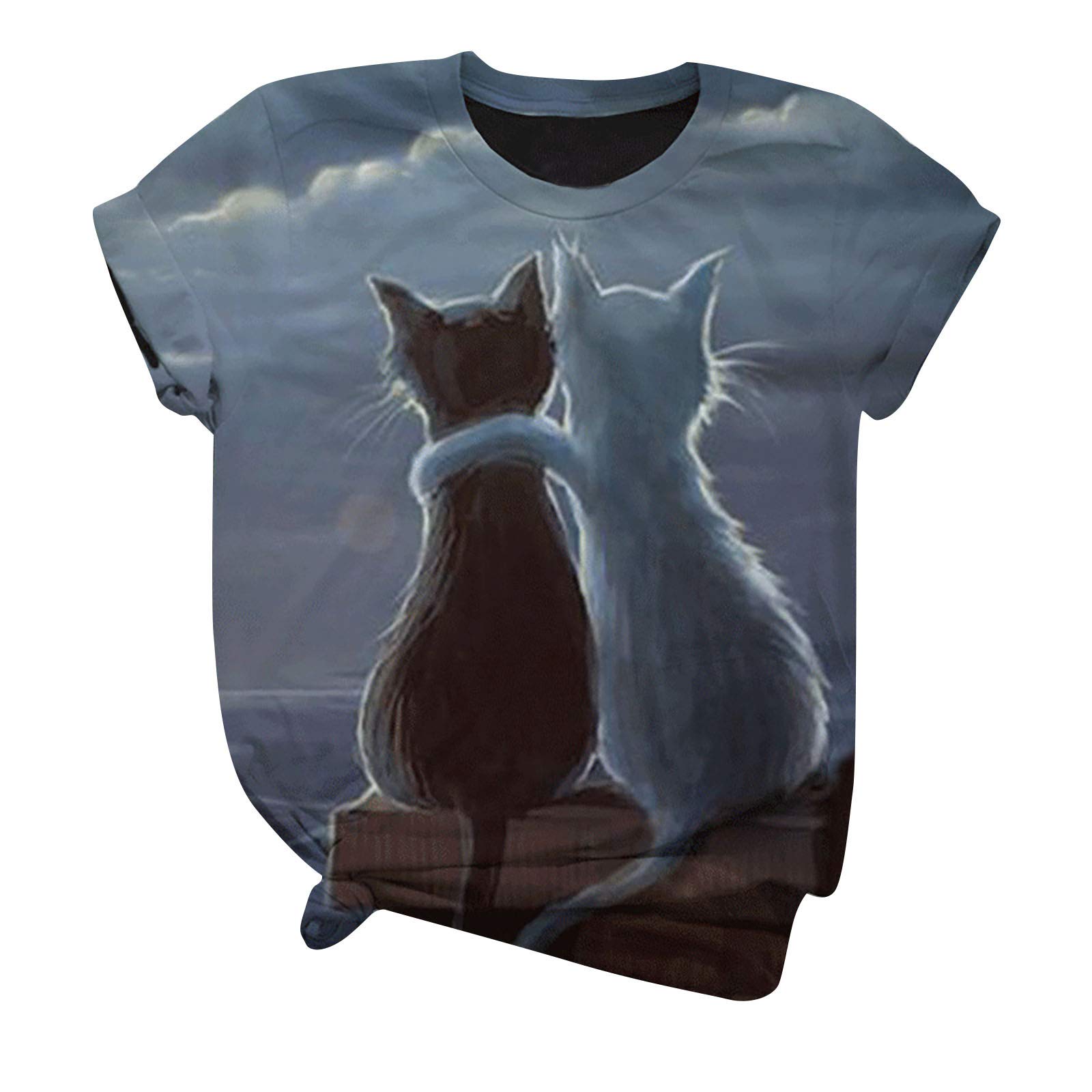 Handyulong Women's Summer Short Sleeve O-Neck T-Shirt - Cute Cat Print Fashion Blouse & Tunic Top for Teens | Casual Wear, Outing, Daily Style